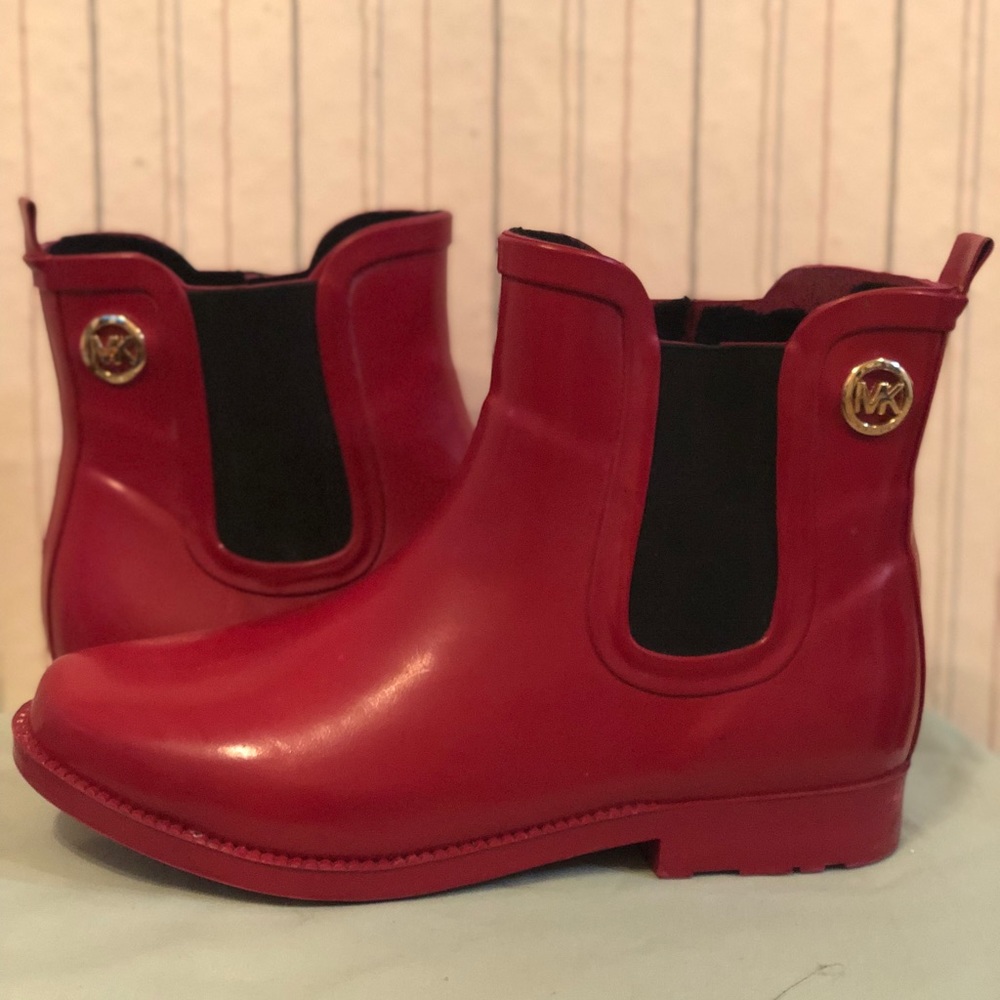 Red Michael Kors rain boots